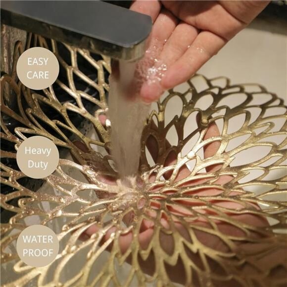 Sets of 12 Gold Metallic Placemats & Coasters 24 PCS Matching, Laminated Vinyl - Picture 6 of 7
